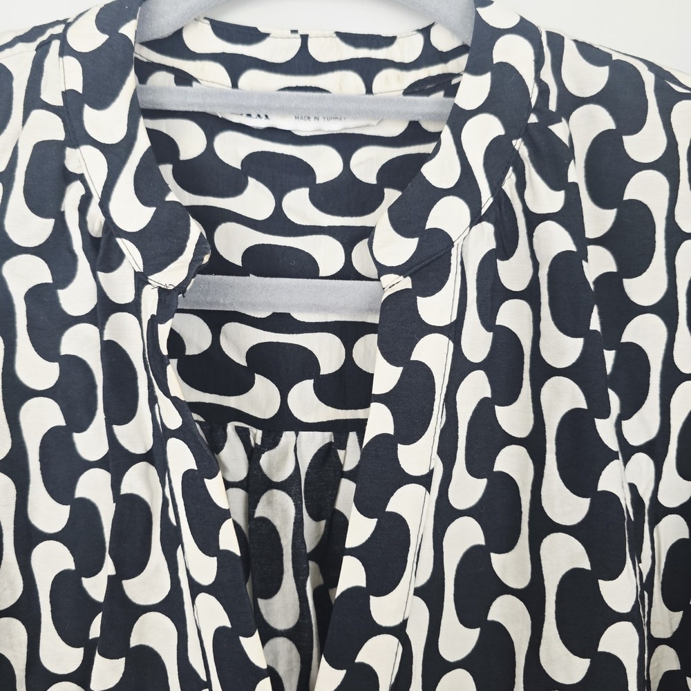 ZARA The Paula Dress Black / Ivory Geometric‎ Print Sz Medium Long Sleeves.D111 - Picture 11 of 14